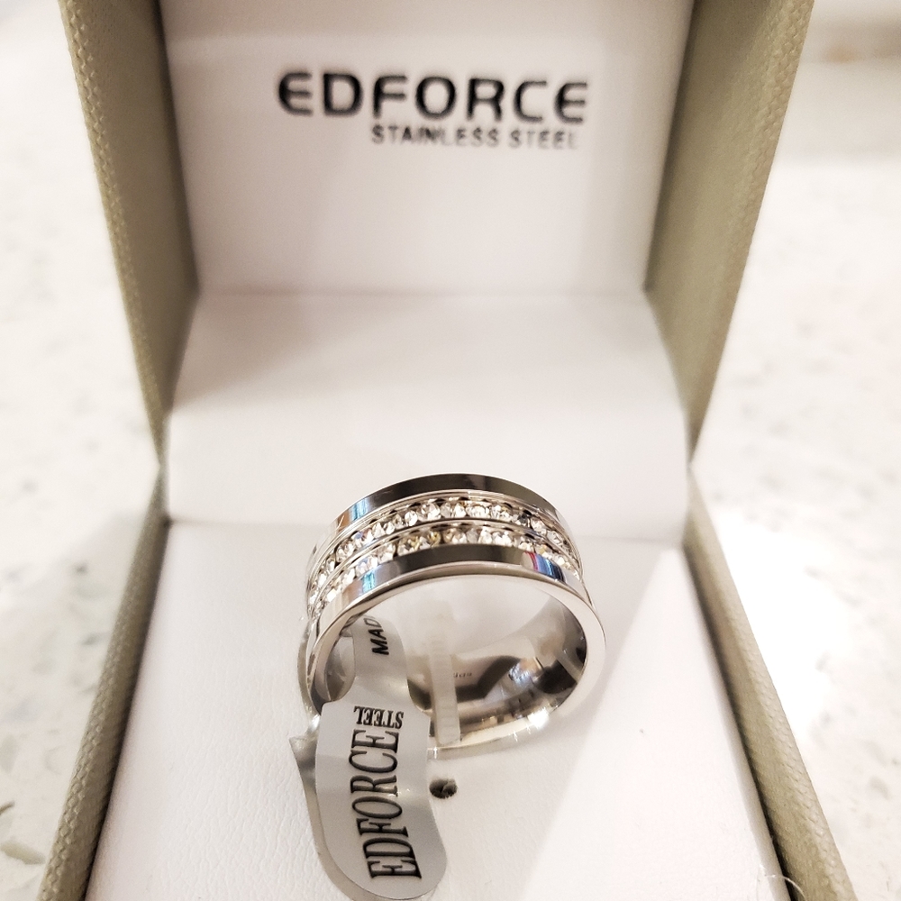 Edforce Stainless Steel Ring crystal diamond sz 7